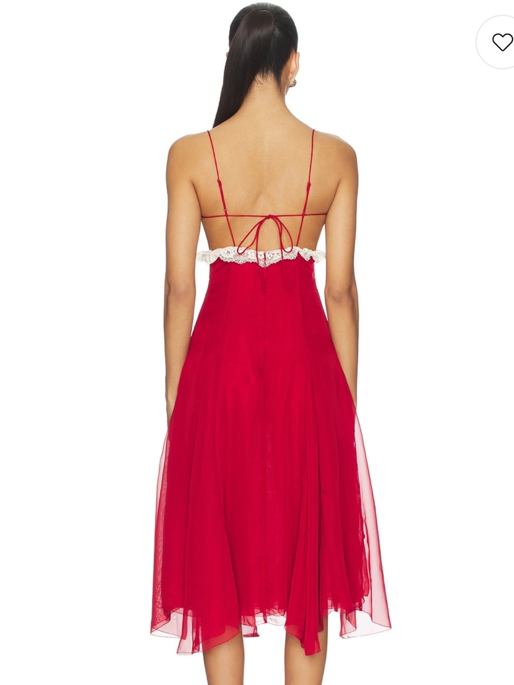 For Love And Lemons Charlotte Midi Red Dress with Cream Lace Trim - Picture 8 of 10